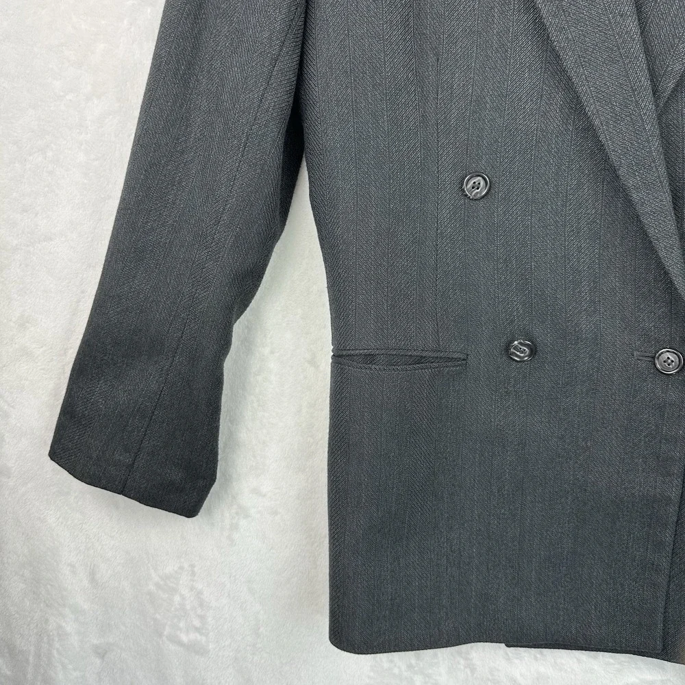 Hart Schaffner Marx‎ Mens 40R Double Breasted Black Herringbone Suit Jacket EUC